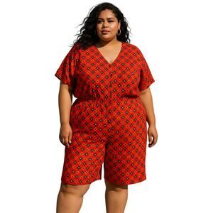 Vintage 80s Elisabeth Liz Claiborne Red Geometric Cotton romper Aztec 3X plus